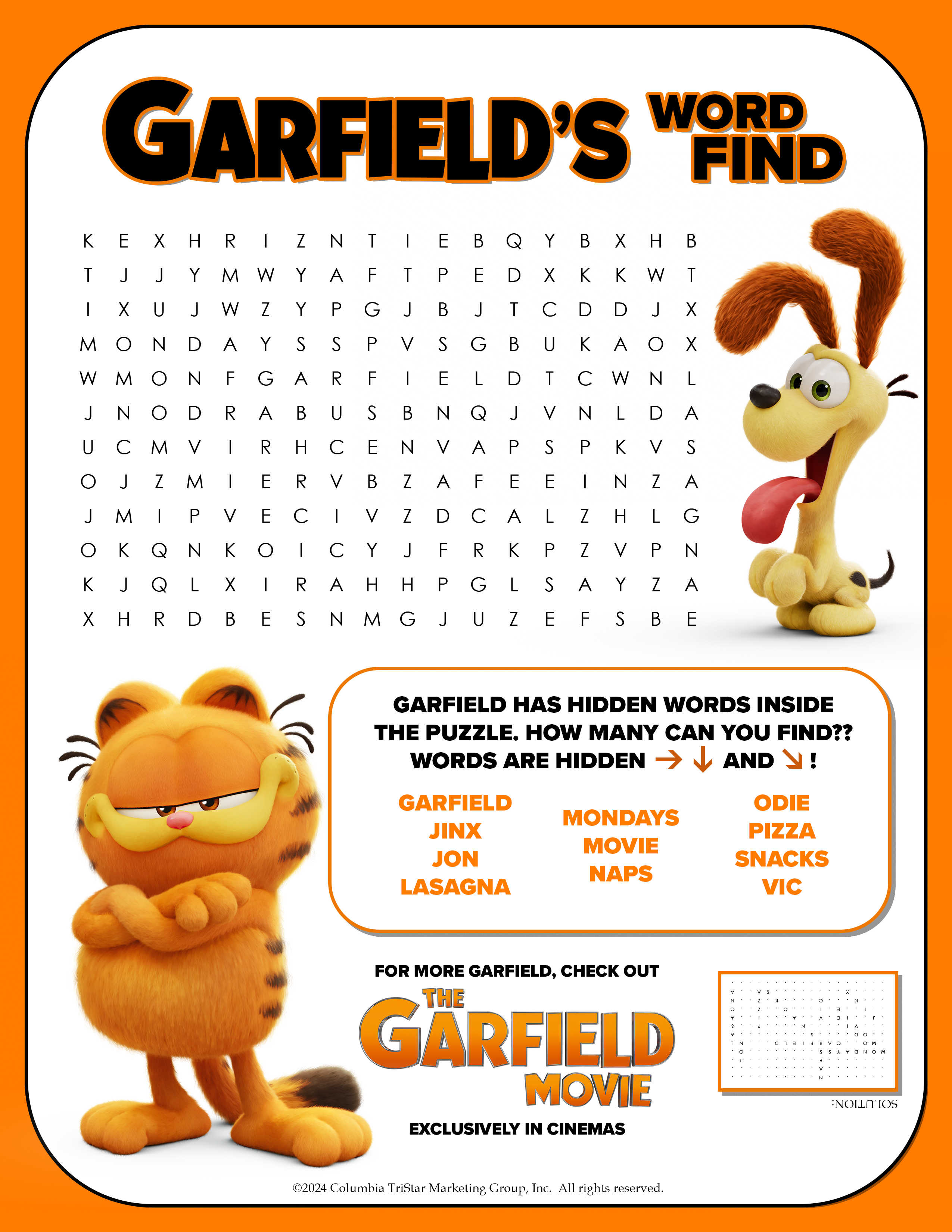 garfield activity - word find localised